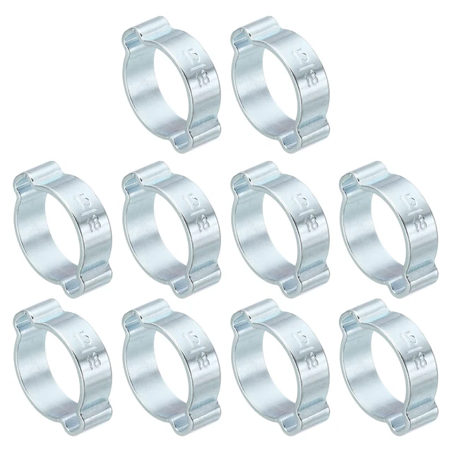 Confezione da 10 Morsetto Tubo Orecchio Doppio 15-18mm, Anelli Crimpante Acciaio Zincato