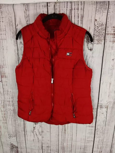 Tommy Hilfiger Puffer Vest Men's Medium Red Solid Quilted Full-Zip Sport