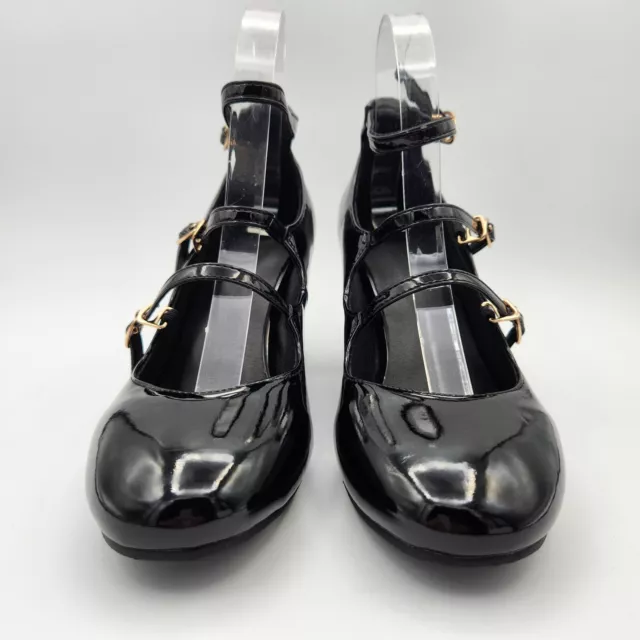 LILY SHOP SIZE 9.5 Mary Jane Pumps Black Patent Leather Block High Heel ...