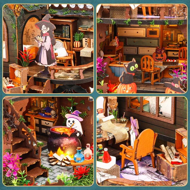 DIY MINIATURE DOLLHOUSE Kit Wooden Magic Cabin Making Kit with LED ...