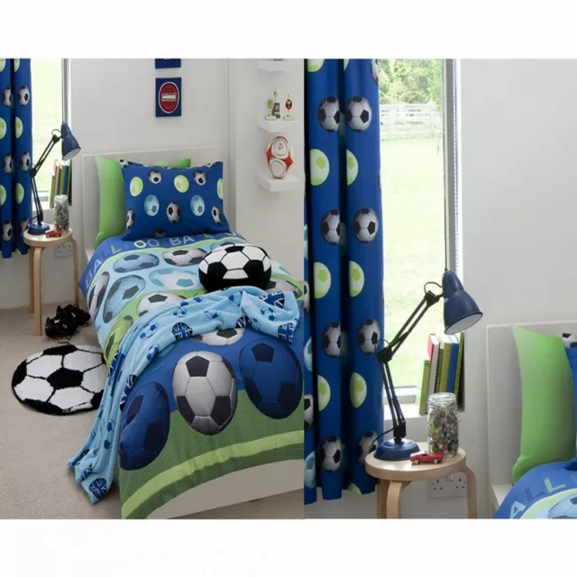 Catherine Lansfield Football Bleu Housse de Couette Double + Assorti 183cm