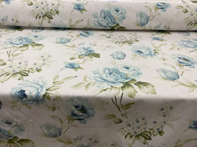 Harriet  Cottage Rose  Blue Green Cotton 140 cm wide Curtain/Craft Fabric