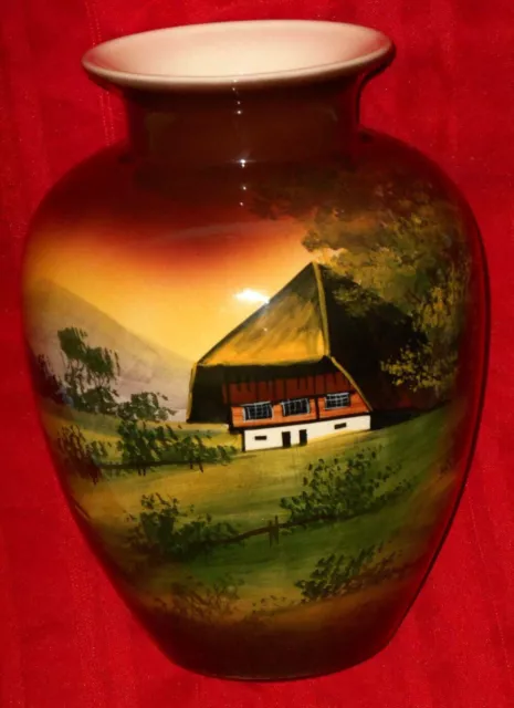 Vintage Schwarz-Waldhaus Zell Germany Large 11" Vase Urn landscape Hand painted