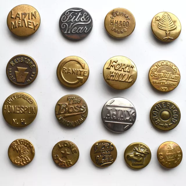 Variety Lot Vintage Work Clothes Brass Metal Buttons Wobble Shanks 5/8 - 13/16"