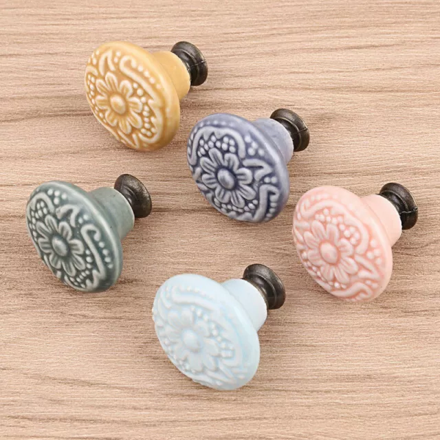 2 PCS Retro Ceramic Door Knobs Cabinet Knobs Drawer Cupboard Pull Handles Decor