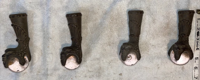 Antique Cast Iron North Wind Face & 3" Diameter Glass Ball Claw Feet - Set of 4