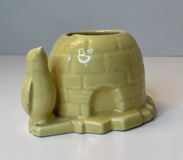 Vintage Pottery Yellow Penguin & Igloo Planter
