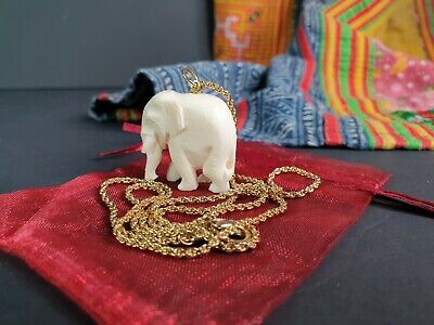 Old Carved Elephant Pendant on Chain …beautiful collection & accent piece 2