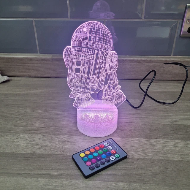 Lampe 3D Illusion Star Wars – Veilleuse Hologramme LED 16 Couleurs + Télécommande, Death Star, Millennium Falcon, R2-D2, BB-8 – Cadeau Enfant Fan
