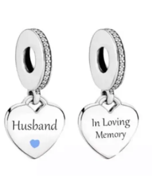 Husband Memorial Charm In Loving Memory Genuine 💜 925 Sterling Silver Gift