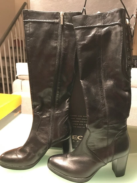 GEOX STIVALI NERO Donna Alti Con Cerniera E lacci Posteriori Goat