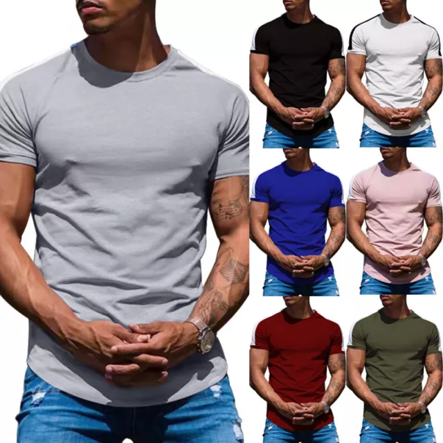 MENS CASUAL ROUND Curved Hem T-shirt Men Sport Fashion Short Sleeve T ...