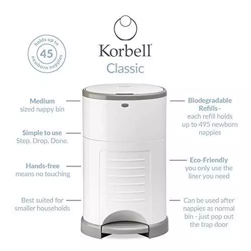 Korbell Classic Nappy Bin Lasting Up to 3 Months | 10 Weeks Hygienic,­­ Odour 2