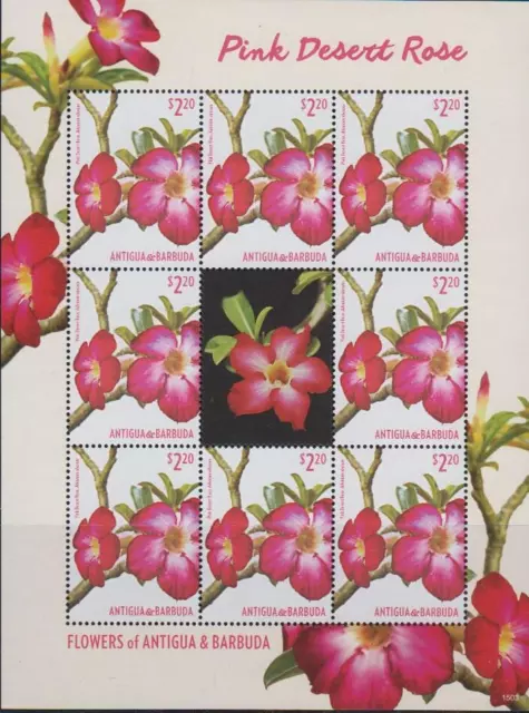 Fl045 - Antigua And Barbuda 2015 Flower Stamp Pink Desert Rose Sheet Mnh