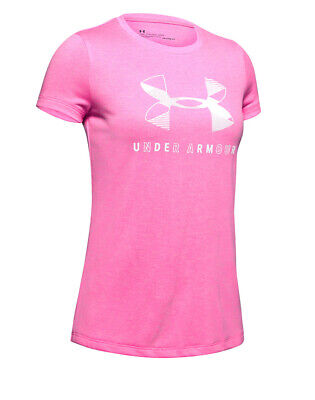 Nwt Under Armour Girls Youth Size Large Pink Short Sleeve Big Logo Twist T-Shirt
