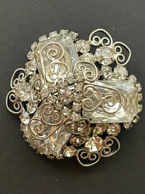 Vintage Round Rhinestone Pin Brooch large