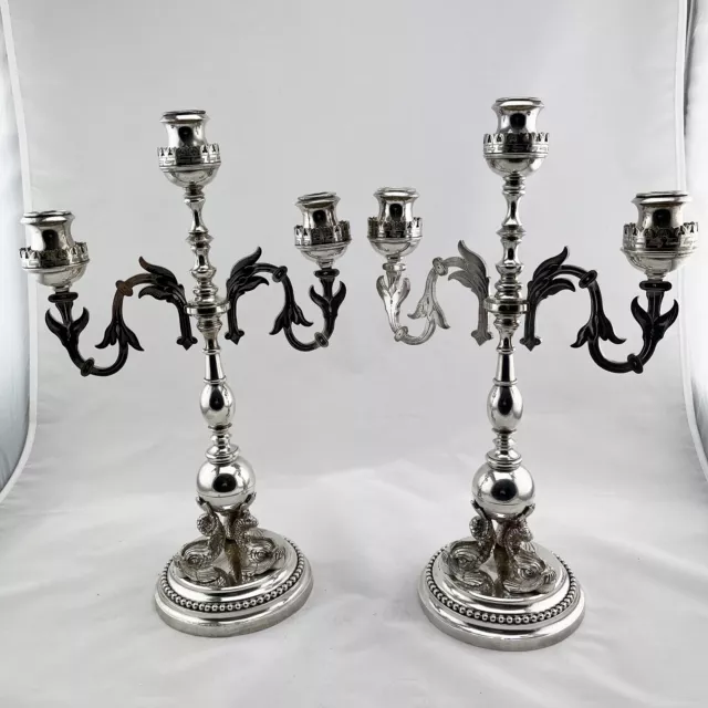 Superb Quality Pair of Victorian Silver Plated Three Light Candelabra