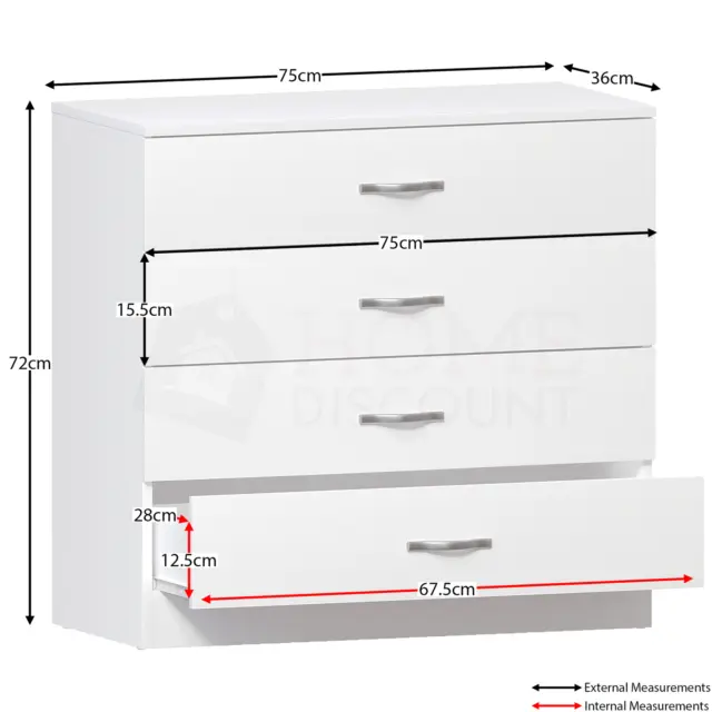Riano Chest Of Drawers White 4 Drawer Metal Handles Runners Bedroom Furniture 2