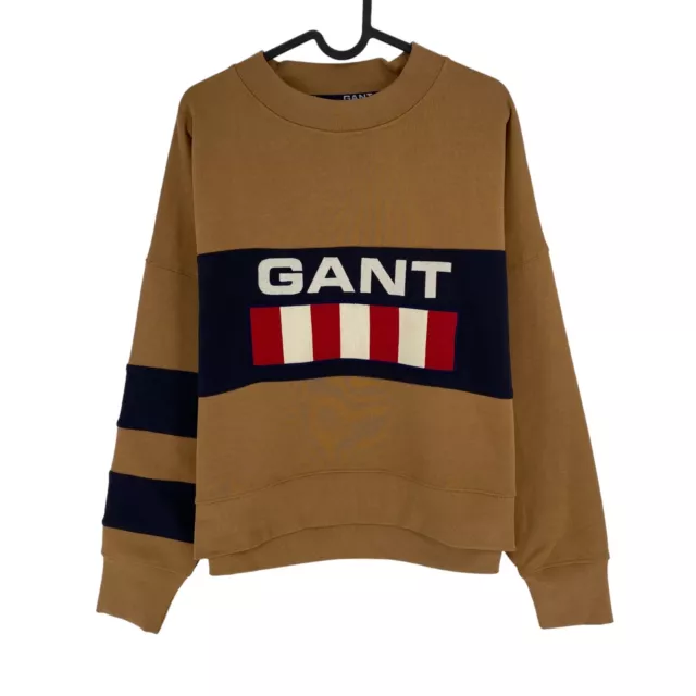 GANT Brown Retro Logo Block Crew Neck Jumper Sweater Size L