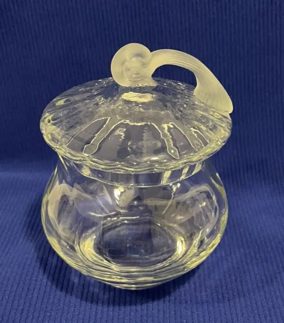 Fine Glass Sugar Bowl Frosted Shell / Wave Handle