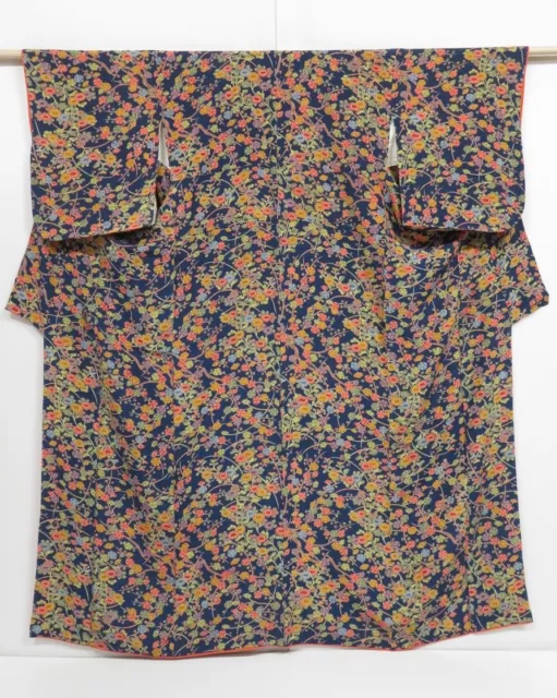1313i01z810 Japanese Kimono Silk KOMON Navy Plum branch