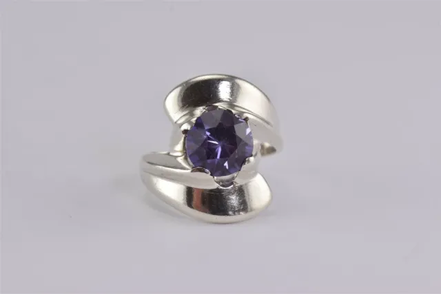 Sterling Silver Purple Sapphire Bladed Bypass Statement Band Ring 925 Sz: 4