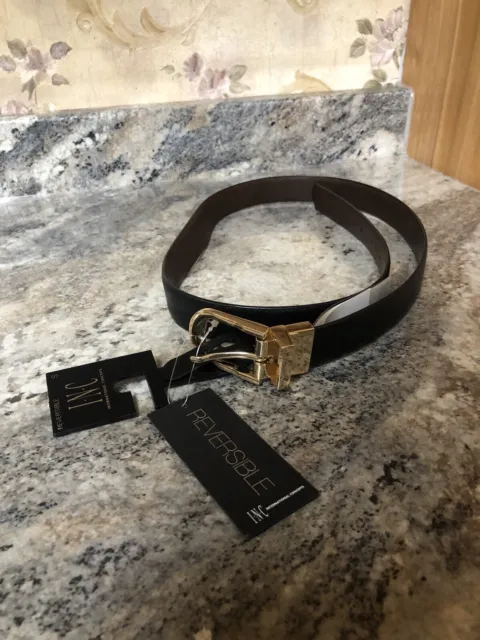 New INC International Concepts Black / Brown Reversible Belt Size Small