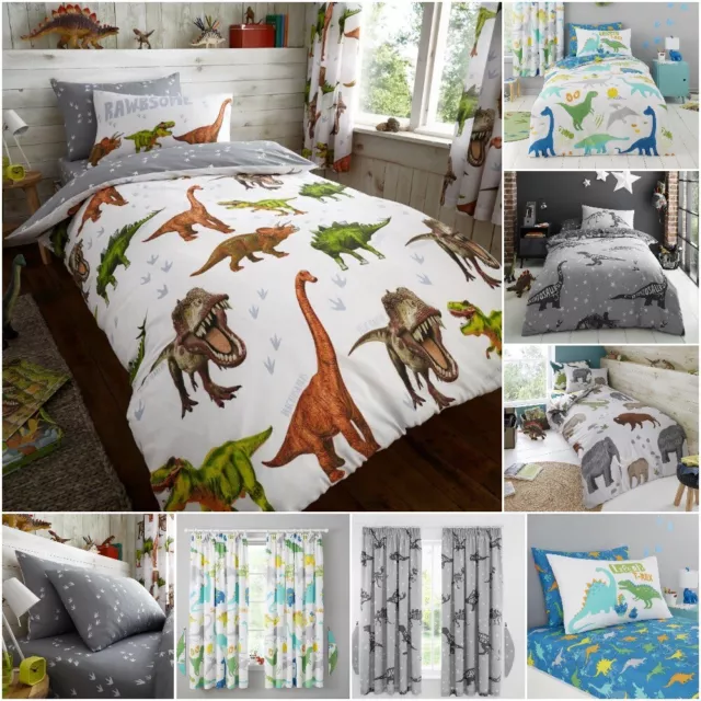 Dinosaur Designs Kids Duvet Cover Sets Boys Girls Fitted Bed Sheets or Curtains