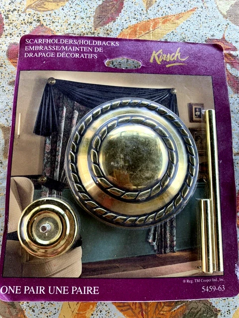 Vtg Kirsch Scarfholder Holdbacks One Pair Round 5459-063 Curtain Tie backs Brass
