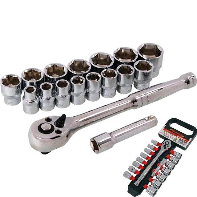 Neilsen 17pc Metric Socket 3/8" Drive Ratchet Extention Bar Set 8mm to 22mm