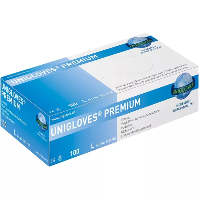 Guantes de vinilo Unigloves Premium 1924, talla L, guantes desechables