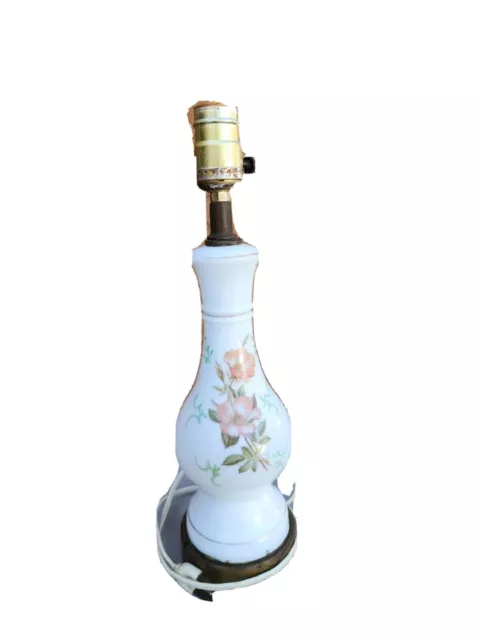 VTG Milk Glass Floral Wild Rose Transferware Parlor Table Desk Lamp - WORKS