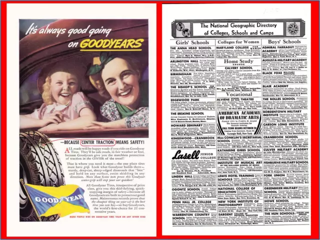 1937 Goodyear Diamond Cut Tires - National Colleges Schools Camps Color Print Ad