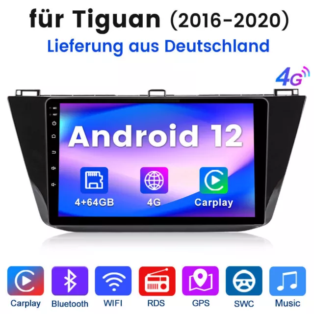 Carplay Android12 GPS autoradio DAB+ Navi BT 4+64 Go pour VW Tiguan...