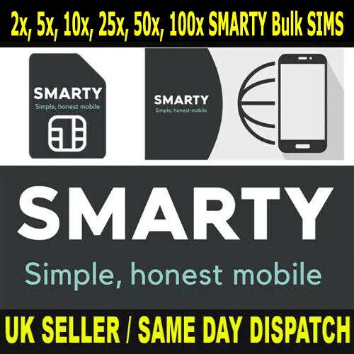 2x, 5x, 10x, 25x, 50x, 100x New SMARTY UK Trio SIM Cards Bulk Wholesale Joblot