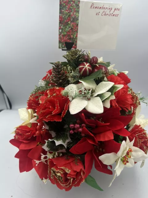 Quality Artificial Christmas  Arrangement Grave vase / Memorial / Crem Pot Red