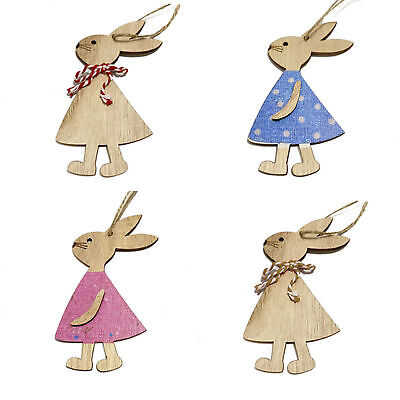 4 piezas Adornos de Pascua Sin olor Decoración del Hogar INS Dibujos Animados Conejo Colgante de Madera