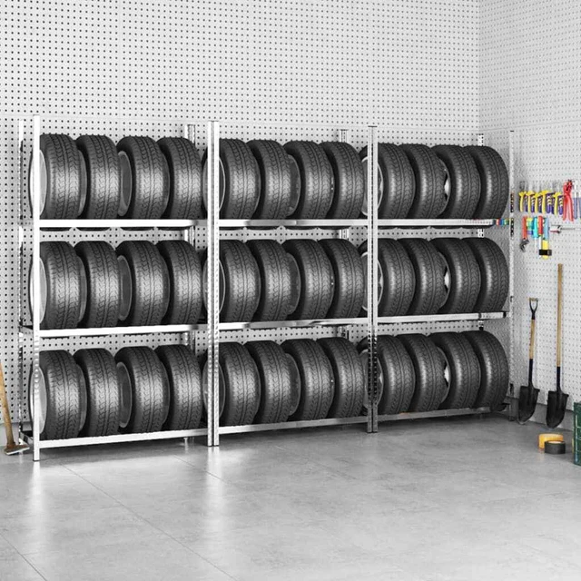 Vidaxl Portapneumatici a 3 Strati 3 pz Argento 110x40x200cm in Acciaio
