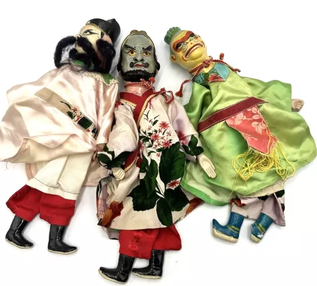 Vintage Chinese Opera Puppet Dolls Lot of 3 Souvenir Ceramic Cloth
