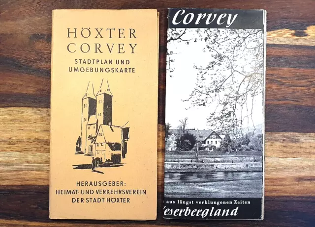 Stadtplan Höxter Corvey, 1960er, Faltplan+Flyer Benediktinerabtei,Weltkulturerbe