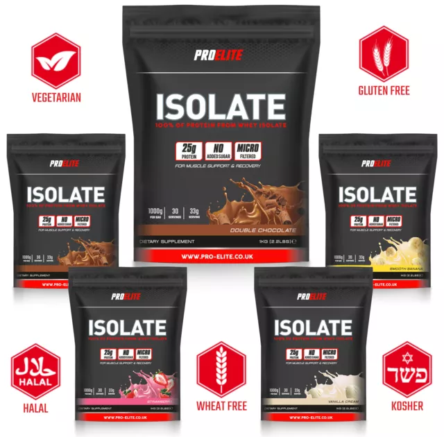 PROELITE 100% Whey Protein Isolate 1kg-30 Servings -25g Protein-No Added Sugar