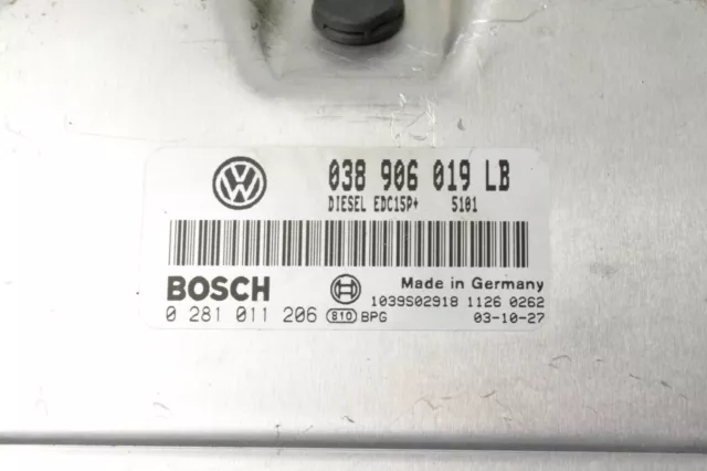 Vw Polo Mk4 2003 1.9 Tdi 74Kw 038906019Lb 0281011206 Motorsteuergerät Ecu 2