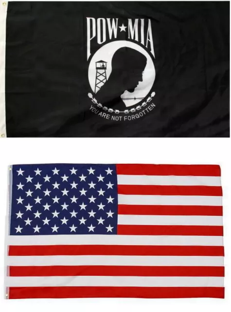 Wholesale Combo LOT 3' X 5' USA AMERICAN & Pow Mia POWMIA Military FLAG 3X5 set