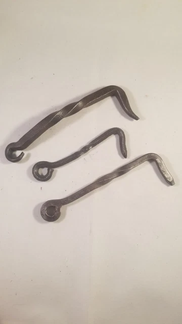 Antique/Vintage (2) 6" (1) 4" Hand Forged Twisted Gate, Door, Shed, Hook, Latch
