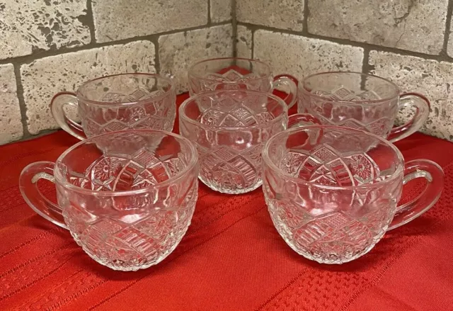 Slewed Horse Hobstar Clear Punch Bowl Cups Set of 5