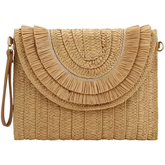 Straw Shoulder Bag for Women Hand-woven Woven Purse Crossbody Summer Beach