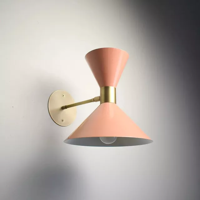 Large Scale Monarch Wall Sconce in Brass & Blush Enamel Wall Light Dual Color