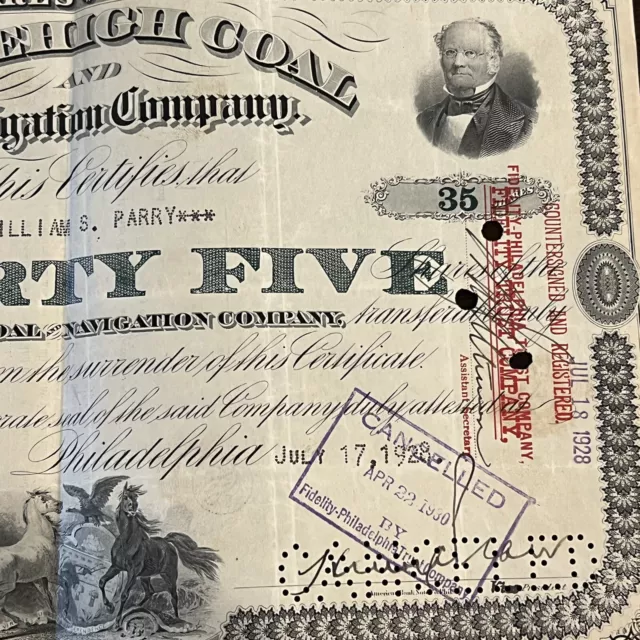 1930 Rare Lehigh Coal & Navigation Company $50 Shares Stock Certificate 3