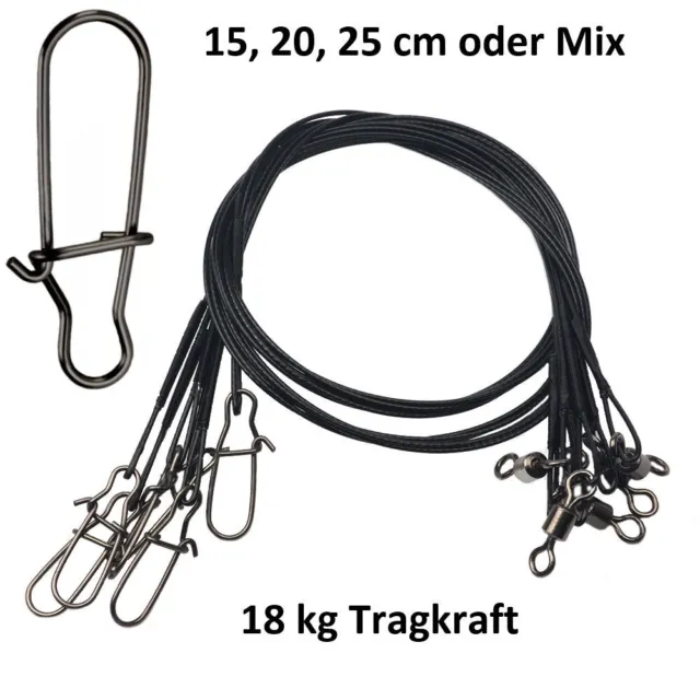 Stahlvorfach Duo-Lock Snap Edelstahl Raubfisch schwarz m. Wirbel Karabiner Hecht