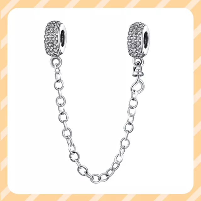 Sparkling Pave Inspiration Safety Chain 925 Sterling Silver Women Bracelet Charm